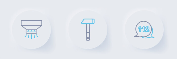 Poster - Set line Emergency call, Hammer and Fire sprinkler system icon. Vector