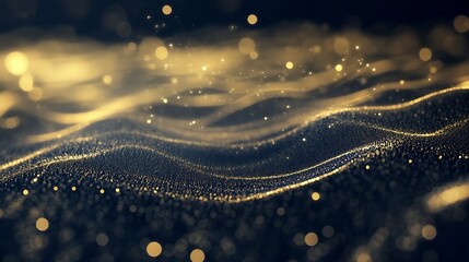 Leinwandbilder - Mesmerizing golden particles float above a shimmering textured surface creating a dreamlike atmosphere : Generative AI