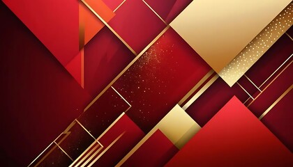 Poster - Luxury and elegant geometric background with golden lines and red squares