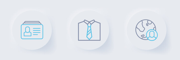 Poster - Set line Globe and people, Tie and Resume icon. Vector