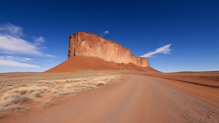 Poster - Stunning red rock formation towering against a clear blue sky in a beautiful desert landscape : Generative AI