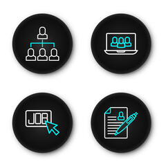 Poster - set line resume, search job, project team base and employee hierarchy icon. vector