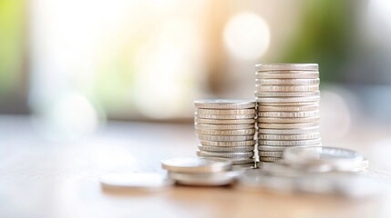 Fototapete - Close up view of stacks of silver coins showcasing wealth and investment concepts in natural light : Generative AI