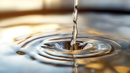 Poster - Captivating image of water cascading into a tranquil pool creating ripples and soft atmospheric effects : Generative AI