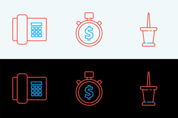 Poster - Set line Push pin, Telephone and Time is money icon. Vector