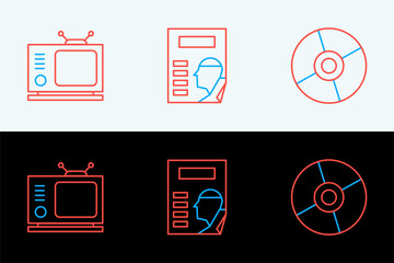Poster - set line cd or dvd disk, retro tv and cinema poster icon. vector