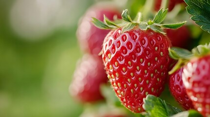 Poster - Fresh and Juicy Ripe Strawberries in a Lush Green Field Ready for Harvesting : Generative AI