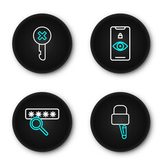 Poster - Set line Lock picks for lock picking, Password protection, Eye scan and Wrong key icon. Vector