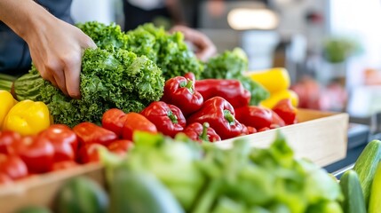 Poster - Fresh and vibrant assorted vegetables displayed in a rustic market setting ready for sale : Generative AI