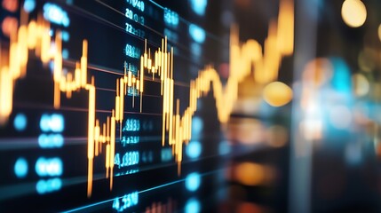 Aufkleber - Detailed financial graph showcasing stock market growth trends in a vibrant urban environment : Generative AI