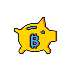 Poster - Color Piggy bank bitcoin icon isolated on white background. Icon saving or accumulation of money, investment. Flat filled outline style with shadow. Vector