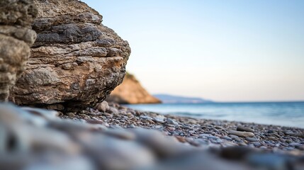 Aufkleber - Serene beach landscape featuring smooth stones and gentle ocean waves : Generative AI