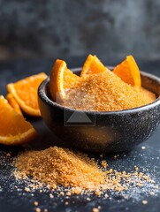 Poster - Bowl filled with brown sugar and orange slices perfect for culinary art and vibrant dessert presentations : Generative AI