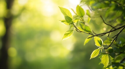 Poster - Sunlit greenery with fresh leaves creating a serene and tranquil atmosphere in nature : Generative AI