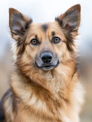 Poster - Portrait of a Beautiful Dog with Captivating Eyes Sitting Outdoors in Soft Natural Light : Generative AI