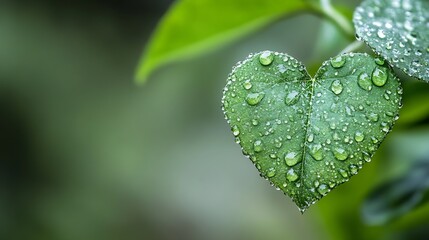 Aufkleber - Closeup of a heartshaped leaf covered in morning dew highlighting nature's beauty and detail : Generative AI
