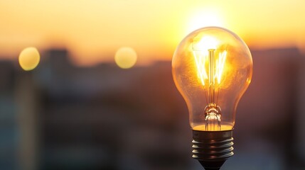 Poster - Vintage Light Bulb Glowing at Sunset Creating a Warm Atmosphere of Inspiration and Creativity : Generative AI