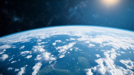Aufkleber - Striking View of Earth from Space Surrounded by Stars and a Radiant Sunlight : Generative AI