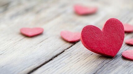 Aufkleber - Collection of small red heart shapes on rustic wooden background creating a romantic atmosphere : Generative AI