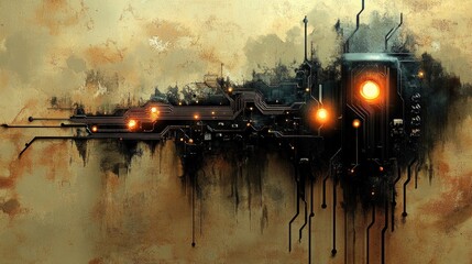 Poster - Futuristic tech abstract art on aged background