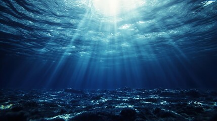 Aufkleber - Stunning underwater shot showcasing the mesmerizing play of sunlight through deep blue ocean waters : Generative AI