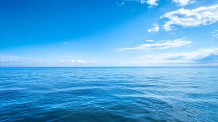 Aufkleber - Endless calm blue ocean water under a bright sky with soft clouds reflecting tranquility and peace : Generative AI