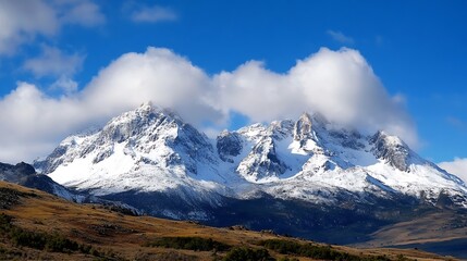 Aufkleber - Majestic snowcapped mountains under a blue sky with clouds creating a scenic backdrop : Generative AI