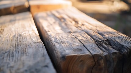 Poster - Close up image of rustic wooden logs showing natural texture and organic grain under warm sunlight : Generative AI