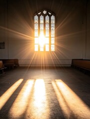 Aufkleber - Sun rays shining through a stained glass window creating dramatic lighting in a church : Generative AI
