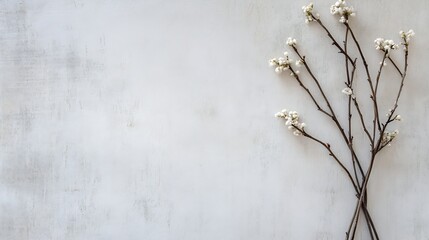 Poster - minimalist arrangement of delicate white flowers on natural background perfect for artistic displays