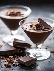 Poster - Elegant dessert featuring chocolate mousse served in stylish glasses with chocolate shavings on top : Generative AI