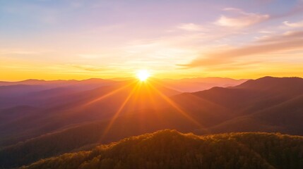 Aufkleber - Stunning mountain sunrise casting golden rays over a breathtaking landscape invoking inspiration : Generative AI