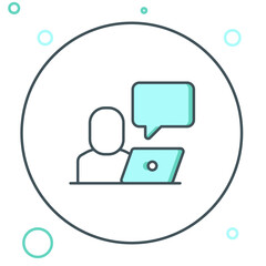 Poster - line freelancer icon isolated on white background. freelancer man working on laptop at his house. on