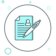 Poster - Line Resume icon isolated on white background. CV application. Searching professional staff. Analyzing personnel resume. Colorful outline concept. Vector