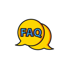 Poster - Color Speech bubble with text FAQ information icon isolated on white background. Circle button with text FAQ. Flat filled outline style with shadow. Vector