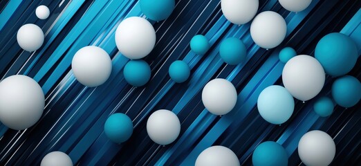 Poster - Abstract blue and white spheres on diagonal striped background for modern design