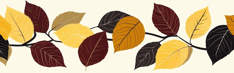 Aufkleber - Elegant autumn leaf border pattern showcasing diverse colors and textures