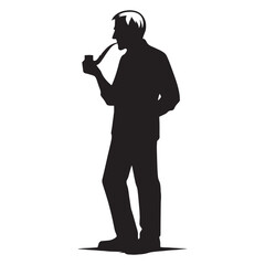 scholarly old man smoking a pipe silhouette, forever seeking knowledge - old man illustration - mini