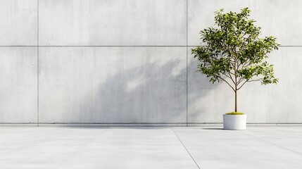 Poster - Lone tree in a minimalist urban setting showcasing nature against a backdrop of concrete walls : Generative AI