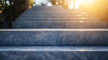 Aufkleber - Beautiful close up view of sunlit stone steps leading into a serene outdoor setting : Generative AI