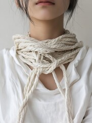 Poster - An artistic representation of a person with a rope wrapped around their neck evoking strong emotional themes : Generative AI