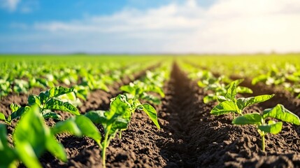Aufkleber - Fresh Green Spinach Plants Growing in Farm Field During Sunny Daylight : Generative AI