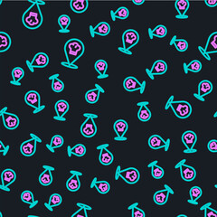 Poster - Line Chef hat with location icon isolated seamless pattern on black background. Cooking symbol. Cooks hat. Vector