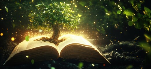 Poster - Tree growing from open book symbolizing knowledge and nature's connection