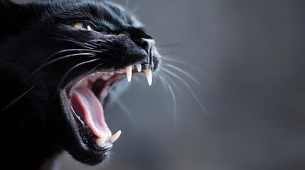 Poster - Striking CloseUp of a Black Cat with Bared Teeth in an Intense Display of Emotion : Generative AI