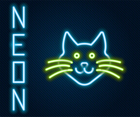 Poster - Glowing neon line Cat icon isolated on black background. Colorful outline concept. Vector