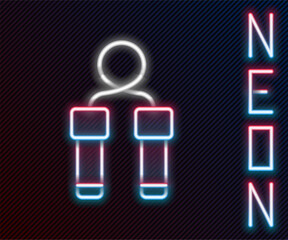 Poster - Glowing neon line Jump rope icon isolated on black background. Skipping rope. Sport equipment. Colorful outline concept. Vector