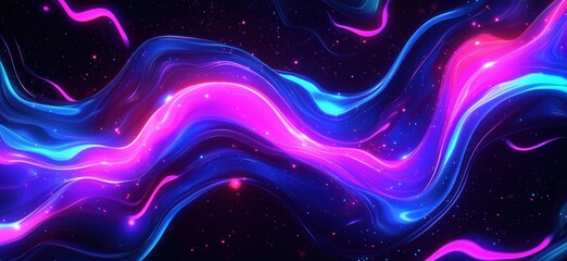 Poster - vibrant abstract waves of light in neon colors against a dark cosmic background