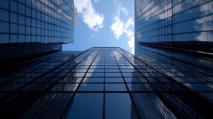 Aufkleber - Stunning skyscraper reflection creating a mesmerizing view of clouds and urban architecture : Generative AI