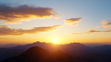 Aufkleber - Stunning Sunrise Over Majestic Mountains with Beautiful Colors and Clouds Creating a Peaceful Atmosphere : Generative AI